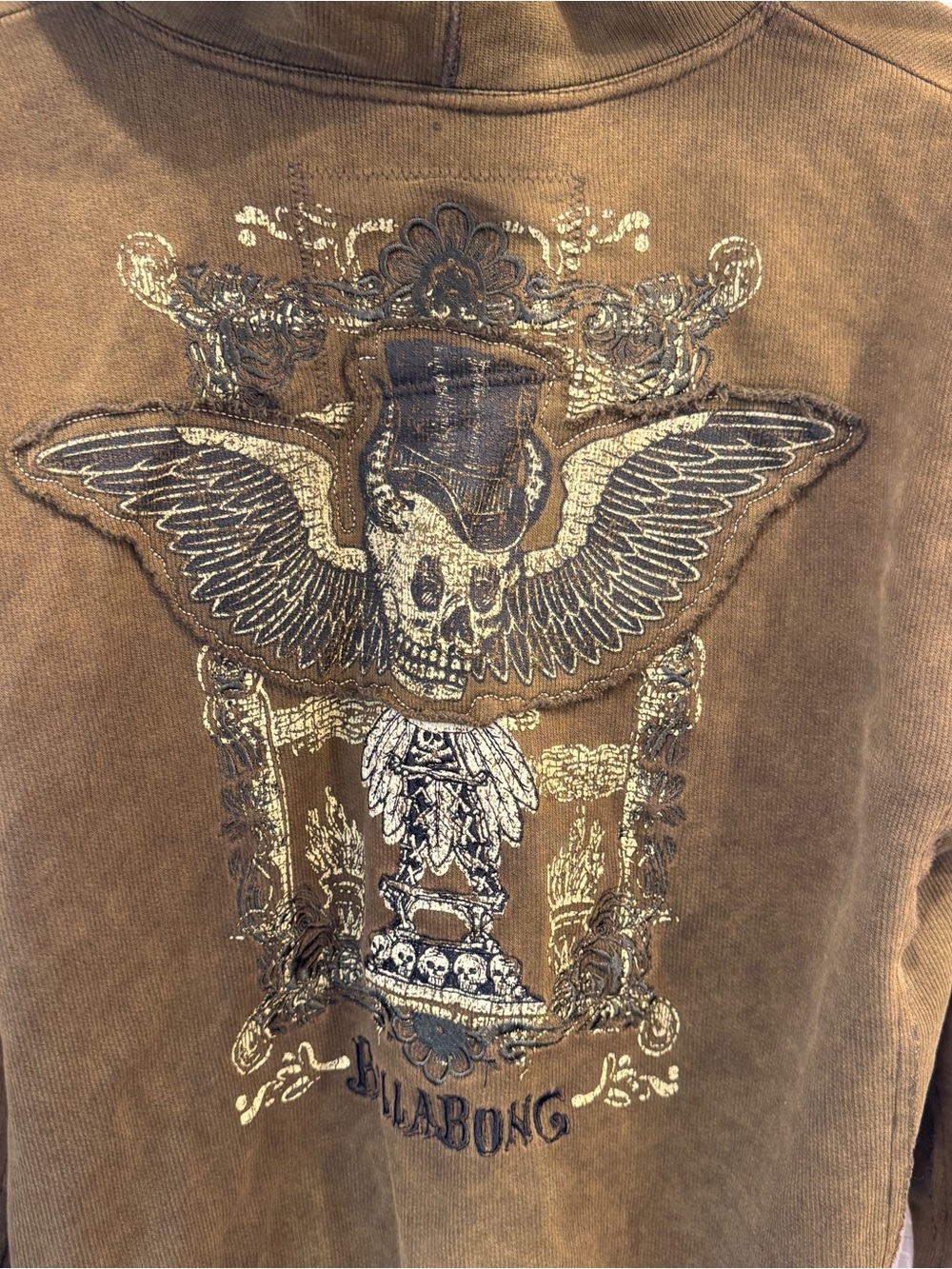 Vintage Y2K Billabong Hoodie Grunge Skull Medium Full Zip Embroidered Jacket